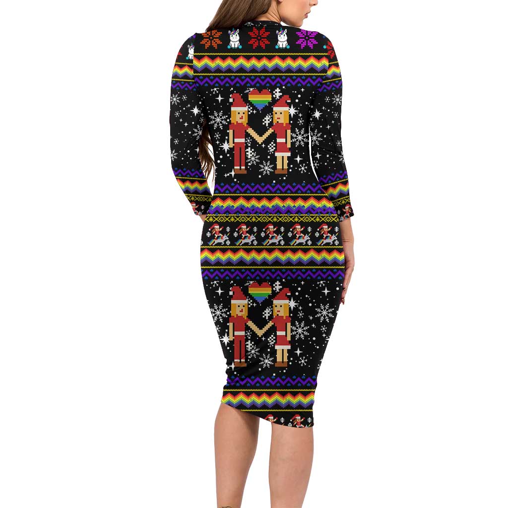 LGBT Lesbians Christmas Family Matching Long Sleeve Bodycon Dress and Hawaiian Shirt Xmas Holiday Patterns - Wonder Print Shop
