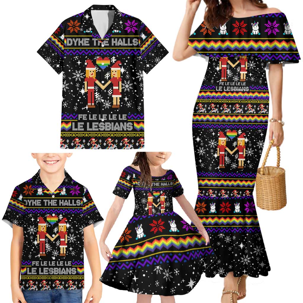 LGBT Lesbians Christmas Family Matching Mermaid Dress and Hawaiian Shirt Xmas Holiday Patterns - Wonder Print Shop