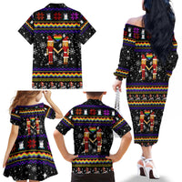 LGBT Lesbians Christmas Family Matching Off The Shoulder Long Sleeve Dress and Hawaiian Shirt Xmas Holiday Patterns - Wonder Print Shop