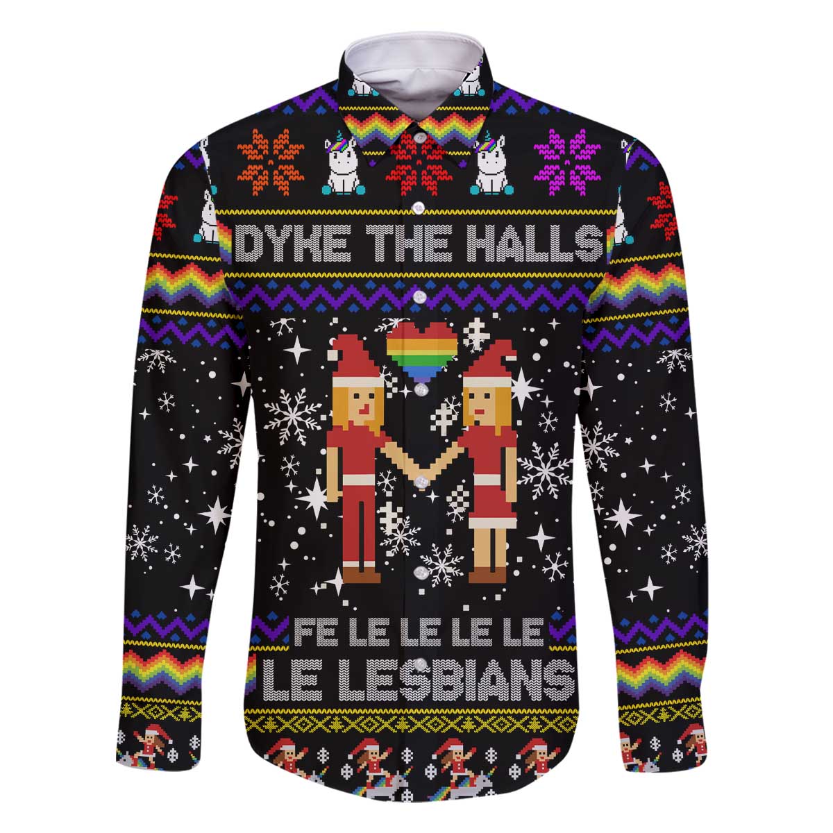 LGBT Lesbians Christmas Family Matching Off The Shoulder Long Sleeve Dress and Hawaiian Shirt Xmas Holiday Patterns - Wonder Print Shop