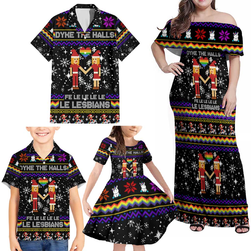 LGBT Lesbians Christmas Family Matching Off Shoulder Maxi Dress and Hawaiian Shirt Xmas Holiday Patterns - Wonder Print Shop