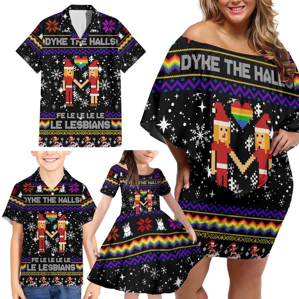 LGBT Lesbians Christmas Family Matching Off Shoulder Short Dress and Hawaiian Shirt Xmas Holiday Patterns - Wonder Print Shop