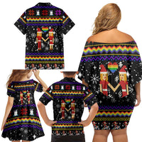 LGBT Lesbians Christmas Family Matching Off Shoulder Short Dress and Hawaiian Shirt Xmas Holiday Patterns - Wonder Print Shop