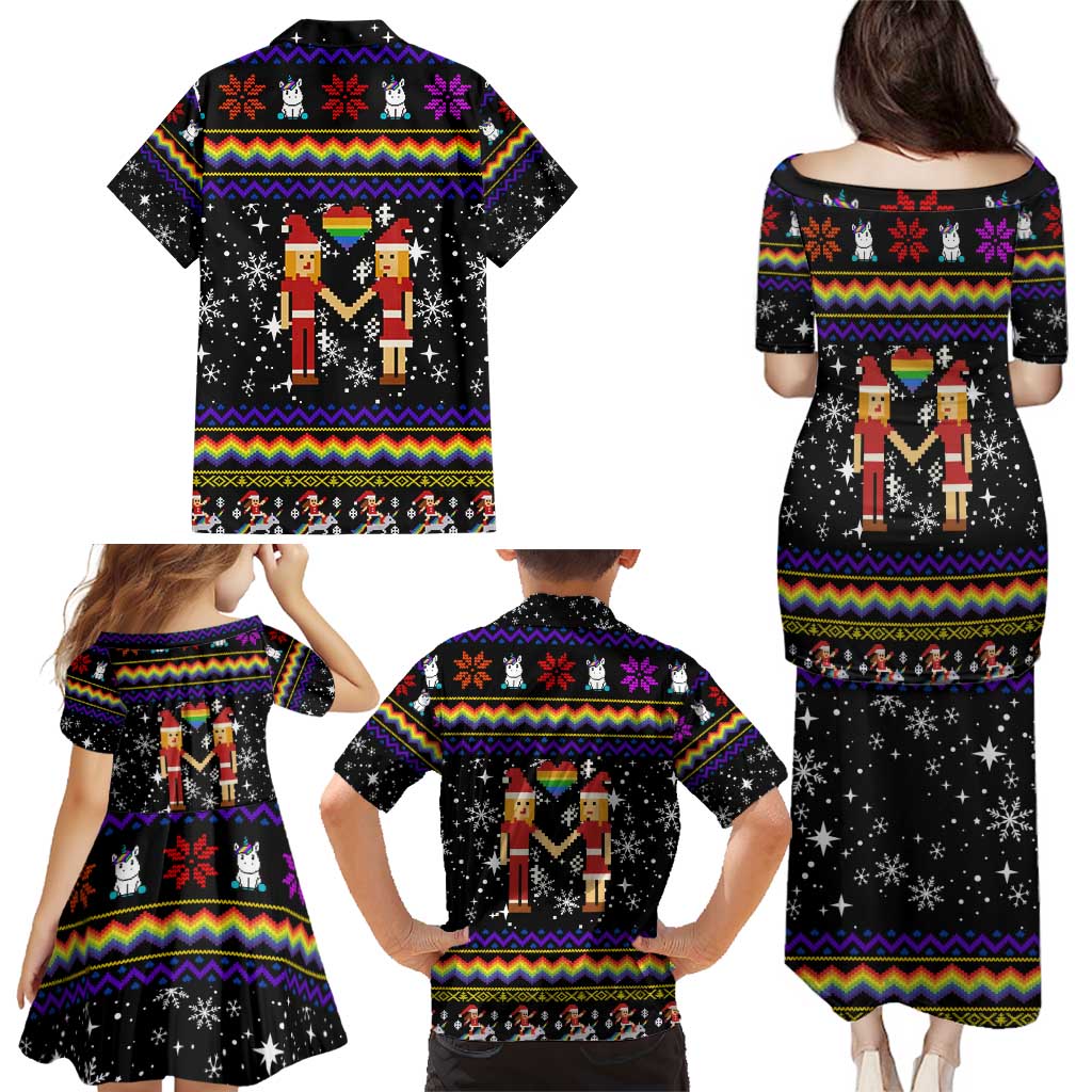 LGBT Lesbians Christmas Family Matching Puletasi and Hawaiian Shirt Xmas Holiday Patterns - Wonder Print Shop