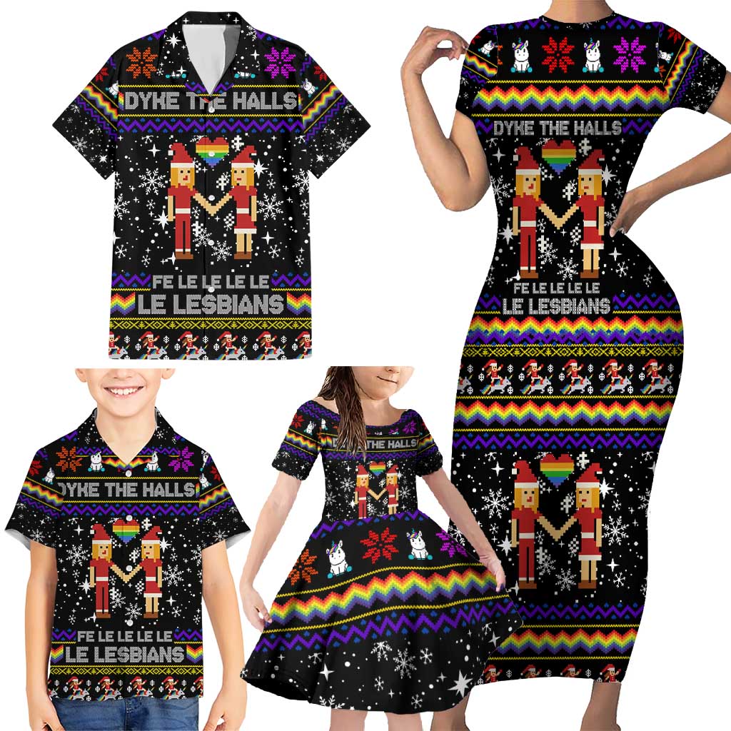 LGBT Lesbians Christmas Family Matching Short Sleeve Bodycon Dress and Hawaiian Shirt Xmas Holiday Patterns - Wonder Print Shop