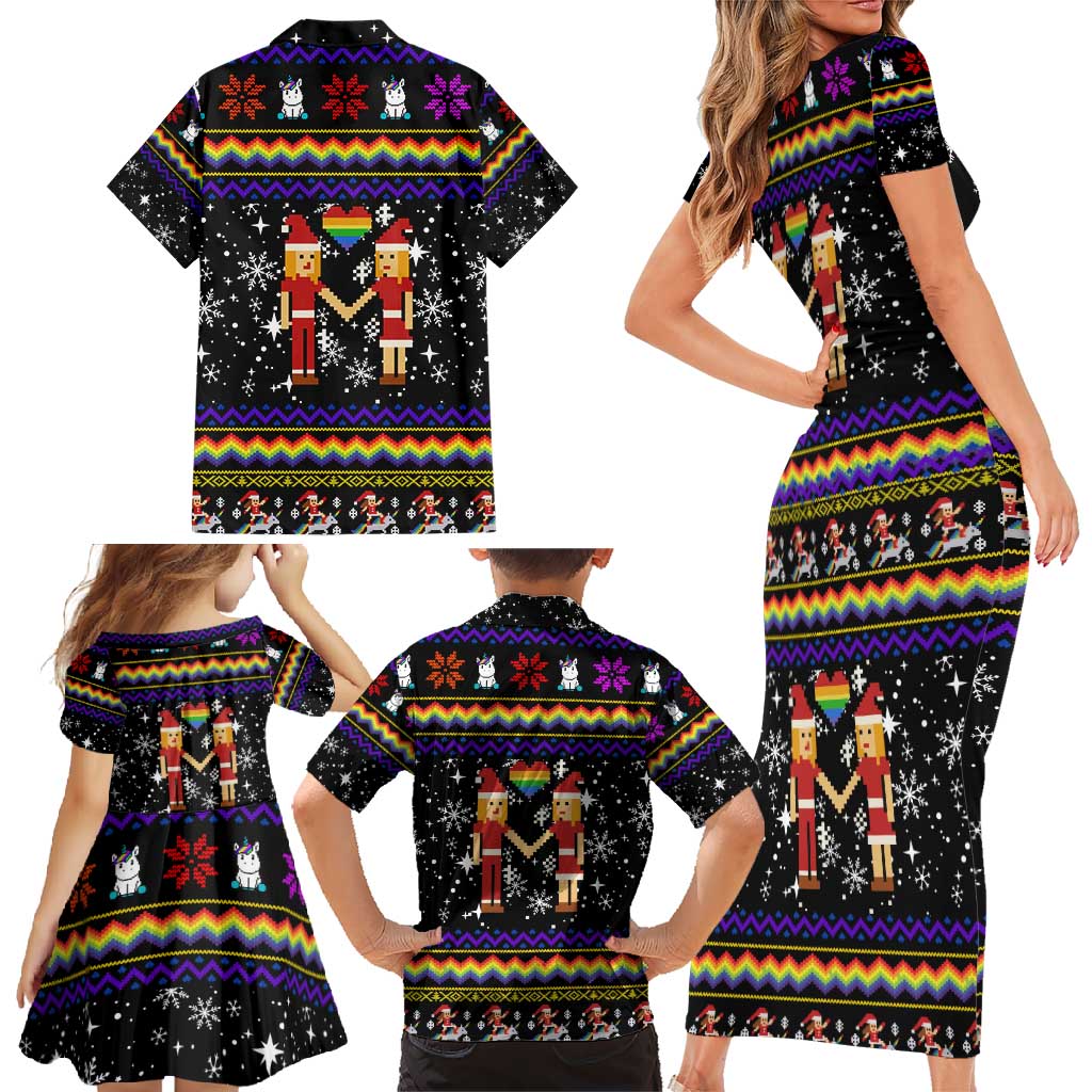 LGBT Lesbians Christmas Family Matching Short Sleeve Bodycon Dress and Hawaiian Shirt Xmas Holiday Patterns - Wonder Print Shop