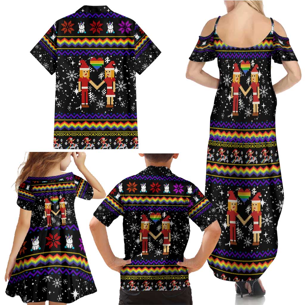 LGBT Lesbians Christmas Family Matching Summer Maxi Dress and Hawaiian Shirt Xmas Holiday Patterns - Wonder Print Shop