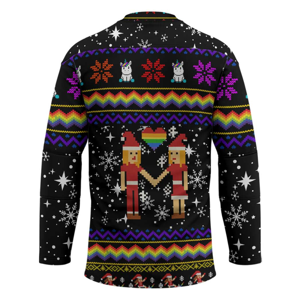 LGBT Lesbians Christmas Hockey Jersey Xmas Holiday Patterns - Wonder Print Shop