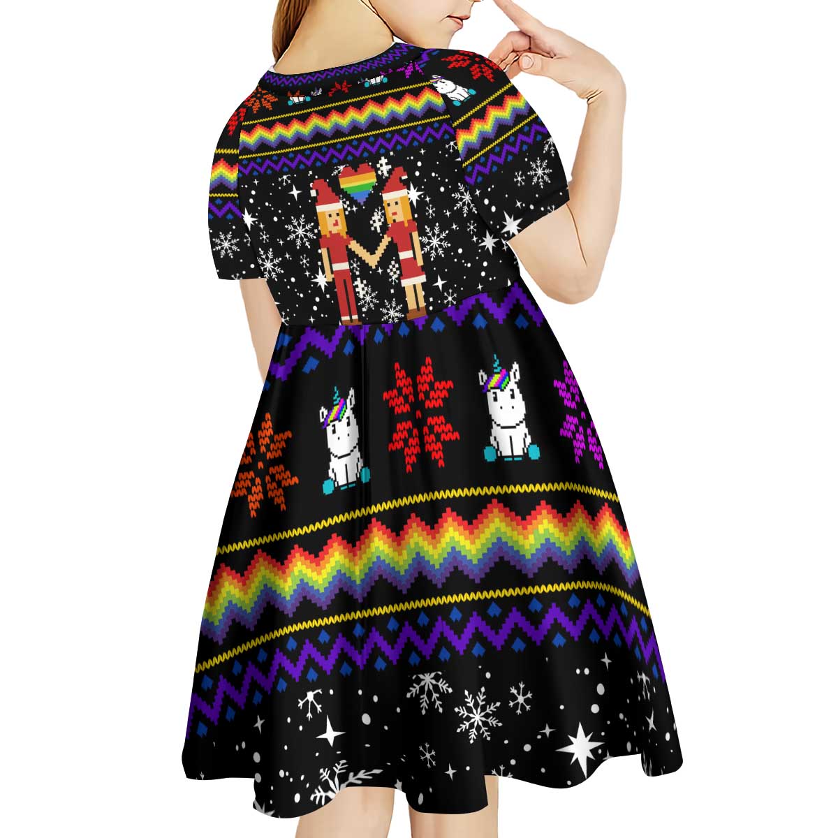 LGBT Lesbians Christmas Kid Short Sleeve Dress Xmas Holiday Patterns - Wonder Print Shop