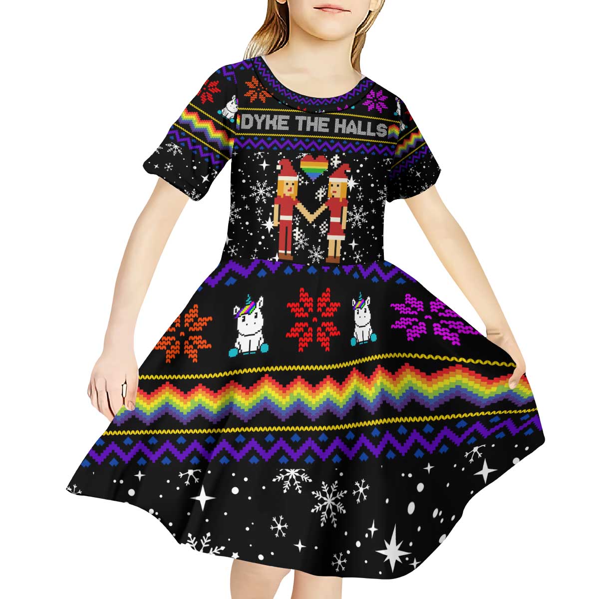LGBT Lesbians Christmas Kid Short Sleeve Dress Xmas Holiday Patterns - Wonder Print Shop