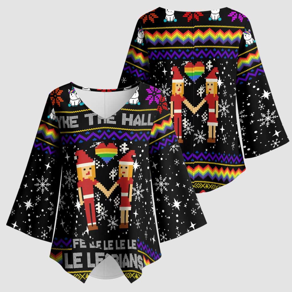 LGBT Lesbians Christmas Kimono Sleeve Blouse Xmas Holiday Patterns - Wonder Print Shop