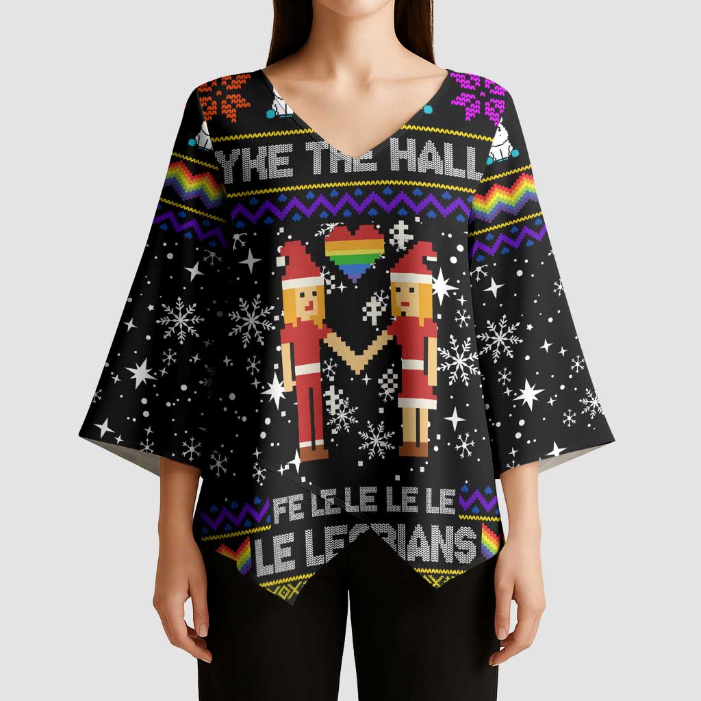 LGBT Lesbians Christmas Kimono Sleeve Blouse Xmas Holiday Patterns - Wonder Print Shop