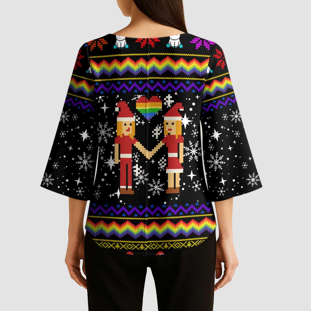 LGBT Lesbians Christmas Kimono Sleeve Blouse Xmas Holiday Patterns - Wonder Print Shop
