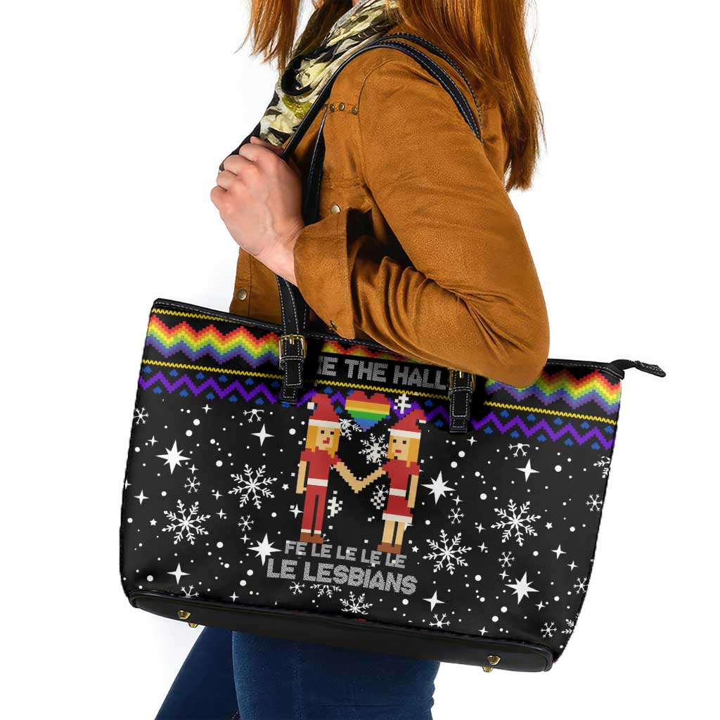 LGBT Lesbians Christmas Leather Tote Bag Xmas Holiday Patterns - Wonder Print Shop