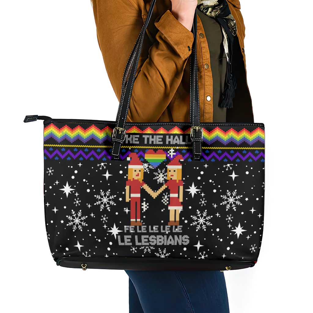 LGBT Lesbians Christmas Leather Tote Bag Xmas Holiday Patterns - Wonder Print Shop