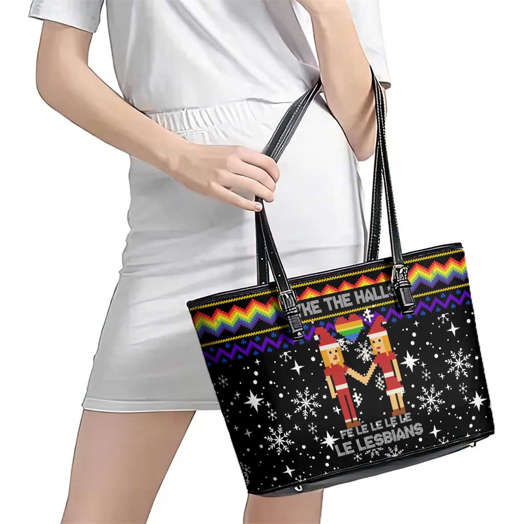 LGBT Lesbians Christmas Leather Tote Bag Xmas Holiday Patterns - Wonder Print Shop