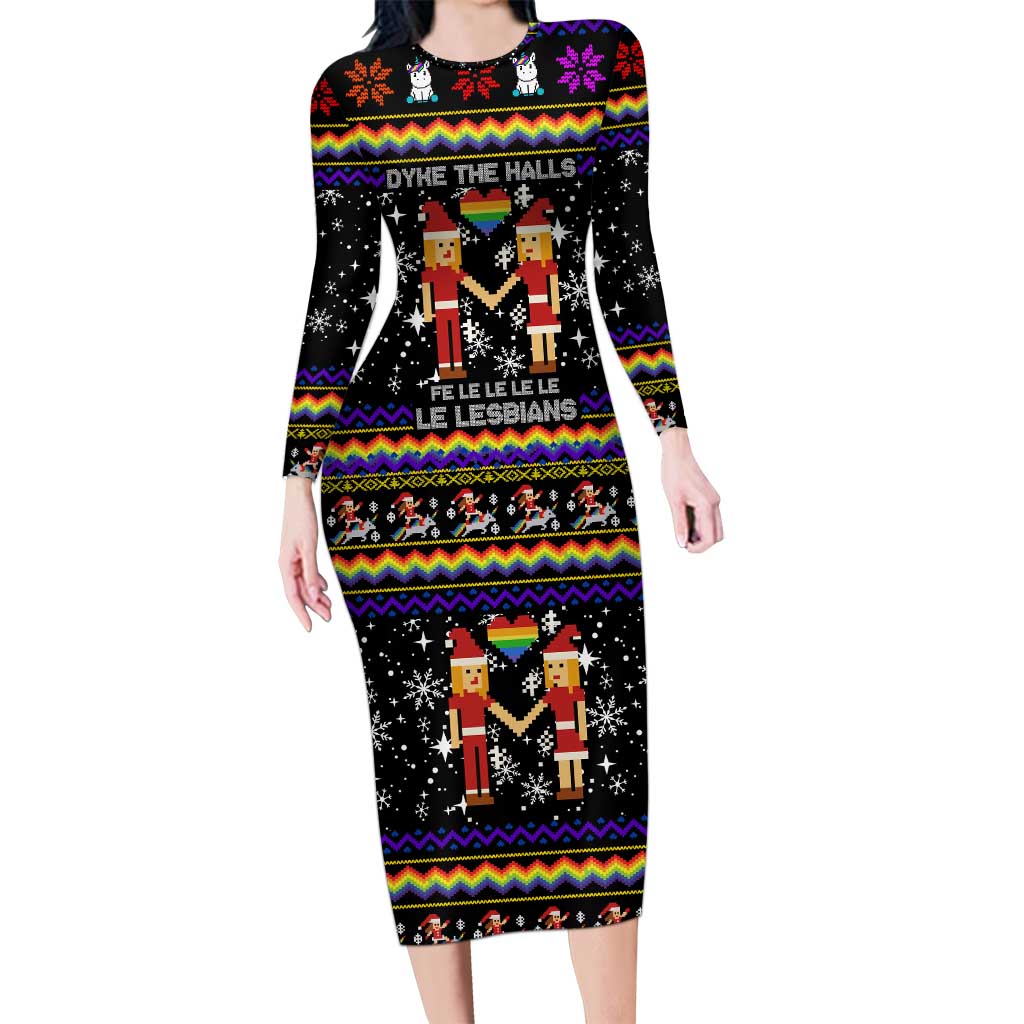 LGBT Lesbians Christmas Long Sleeve Bodycon Dress Xmas Holiday Patterns - Wonder Print Shop