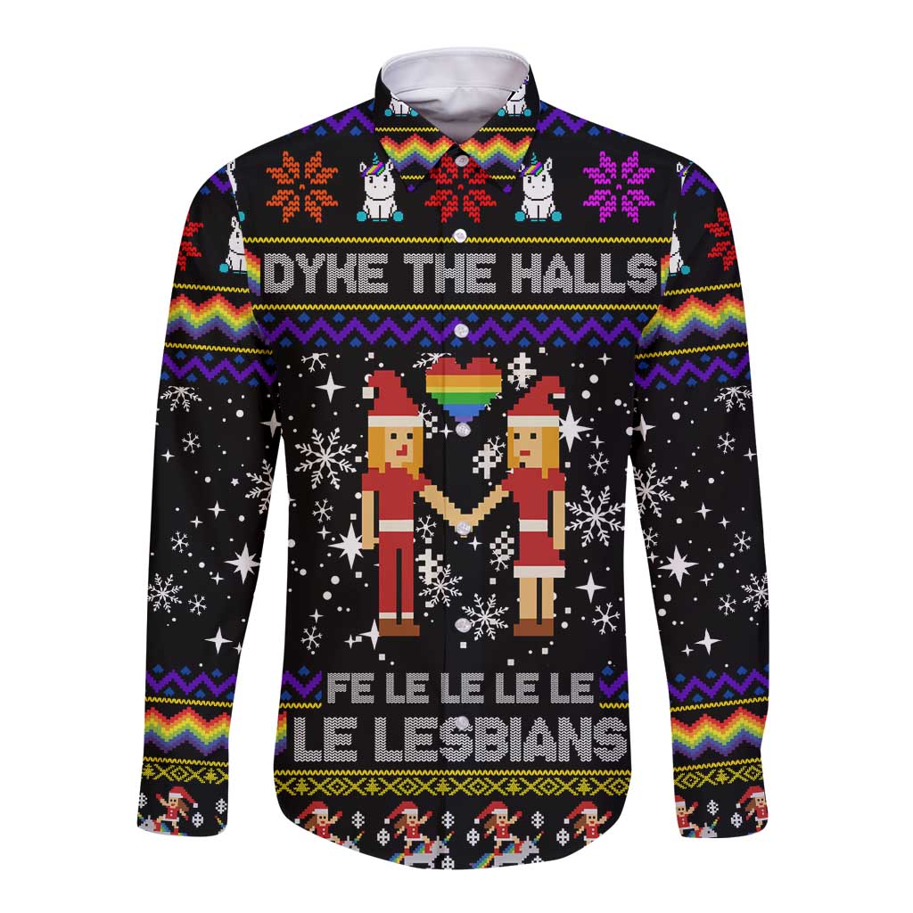 LGBT Lesbians Christmas Long Sleeve Button Shirt Xmas Holiday Patterns - Wonder Print Shop