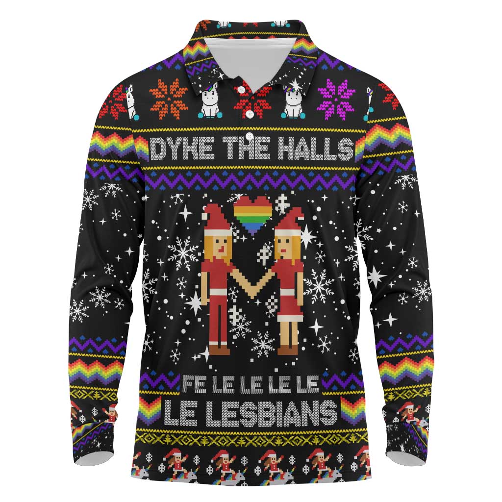 LGBT Lesbians Christmas Long Sleeve Polo Shirt Xmas Holiday Patterns - Wonder Print Shop