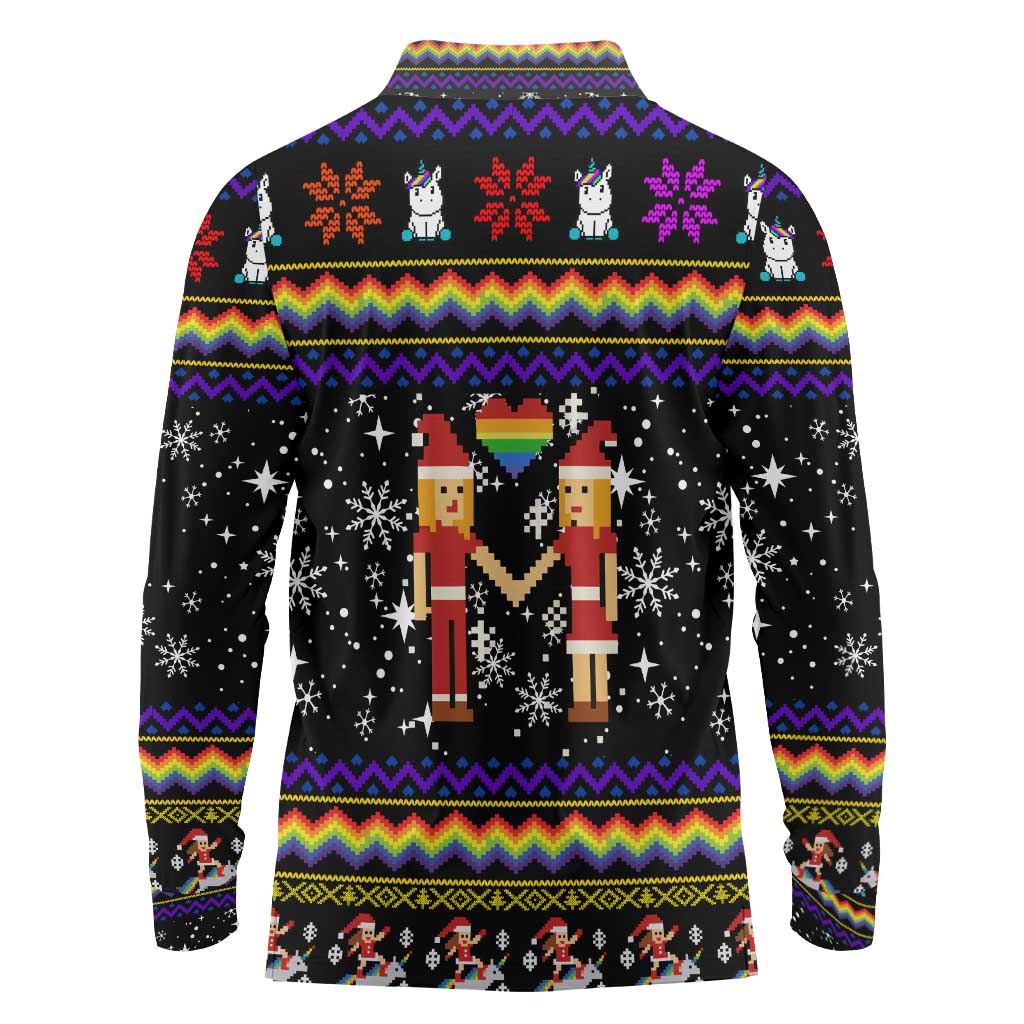 LGBT Lesbians Christmas Long Sleeve Polo Shirt Xmas Holiday Patterns - Wonder Print Shop