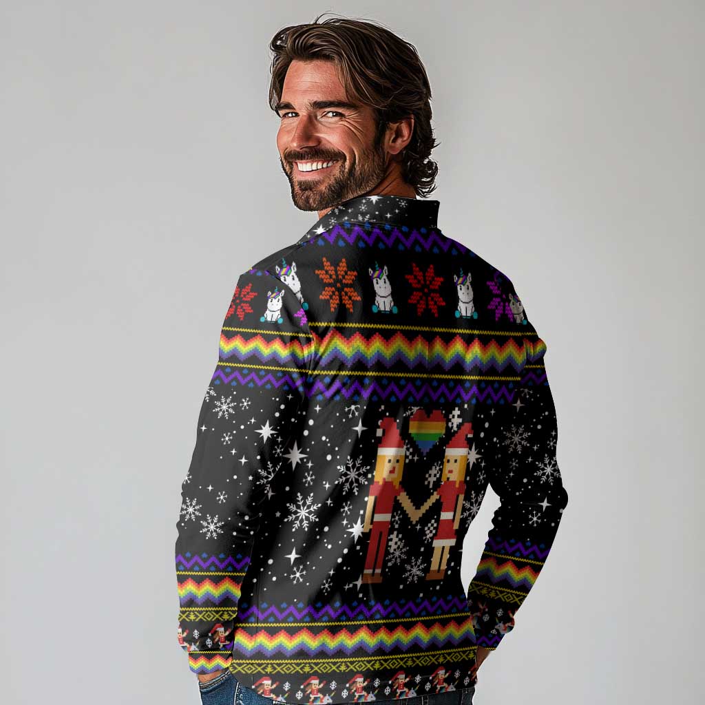 LGBT Lesbians Christmas Long Sleeve Polo Shirt Xmas Holiday Patterns - Wonder Print Shop