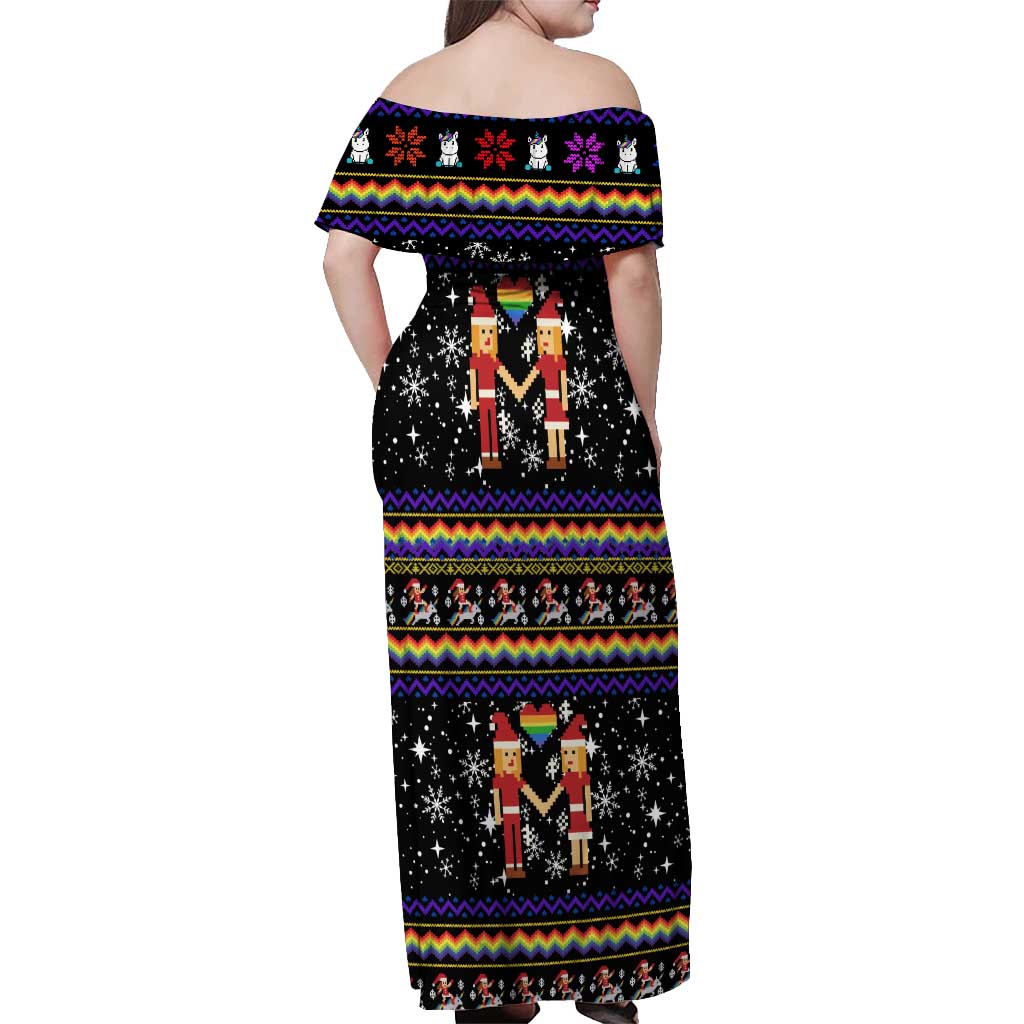 LGBT Lesbians Christmas Off Shoulder Maxi Dress Xmas Holiday Patterns - Wonder Print Shop