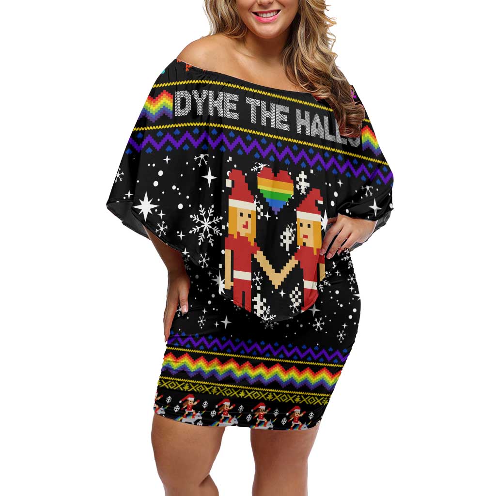 LGBT Lesbians Christmas Off Shoulder Short Dress Xmas Holiday Patterns - Wonder Print Shop