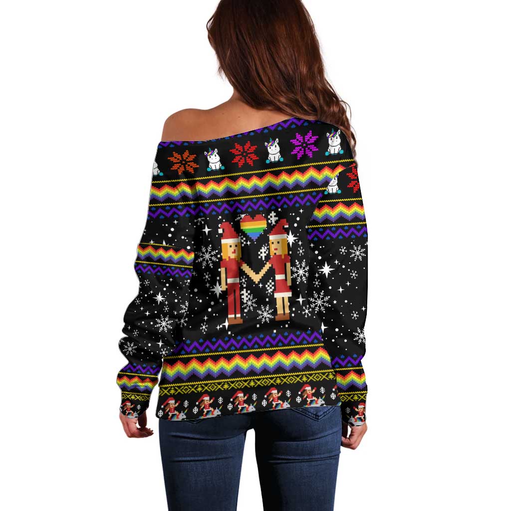 LGBT Lesbians Christmas Off Shoulder Sweater Xmas Holiday Patterns - Wonder Print Shop