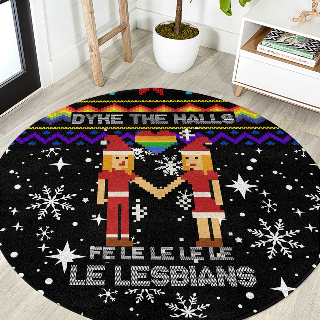 LGBT Lesbians Christmas Round Carpet Xmas Holiday Patterns - Wonder Print Shop