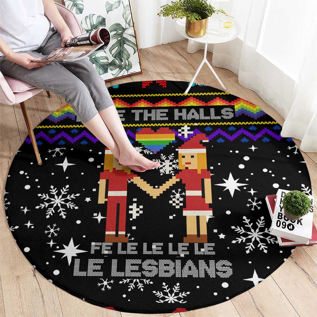 LGBT Lesbians Christmas Round Carpet Xmas Holiday Patterns - Wonder Print Shop