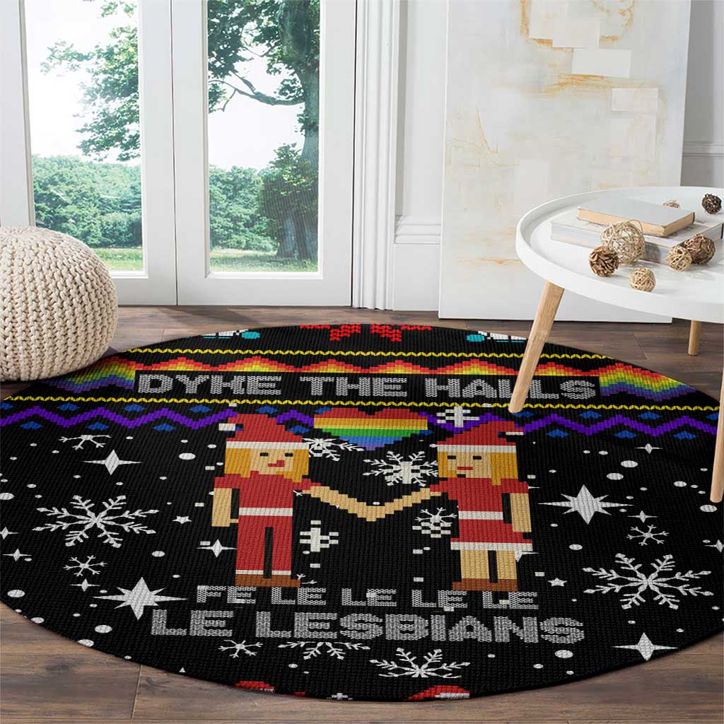 LGBT Lesbians Christmas Round Carpet Xmas Holiday Patterns - Wonder Print Shop