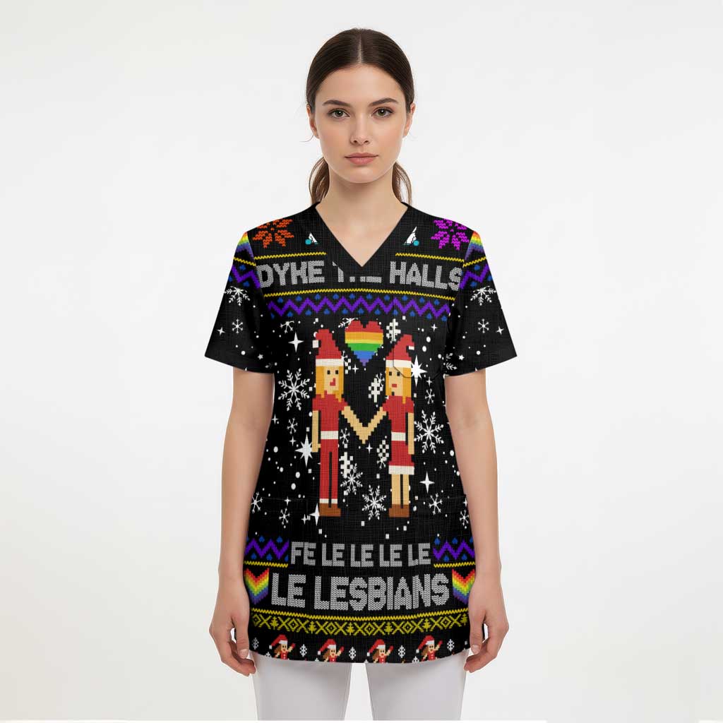 LGBT Lesbians Christmas Scrub Top Xmas Holiday Patterns - Wonder Print Shop