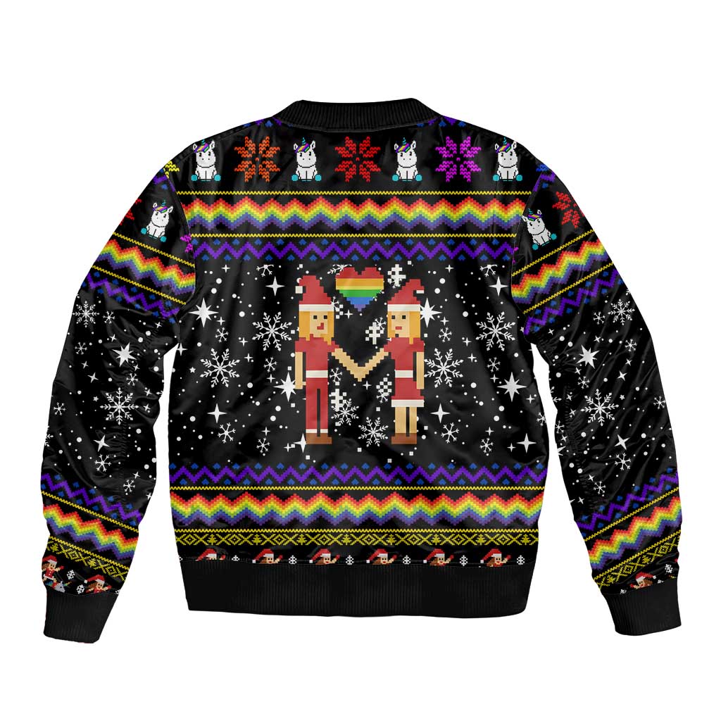 LGBT Lesbians Christmas Sleeve Zip Bomber Jacket Xmas Holiday Patterns - Wonder Print Shop