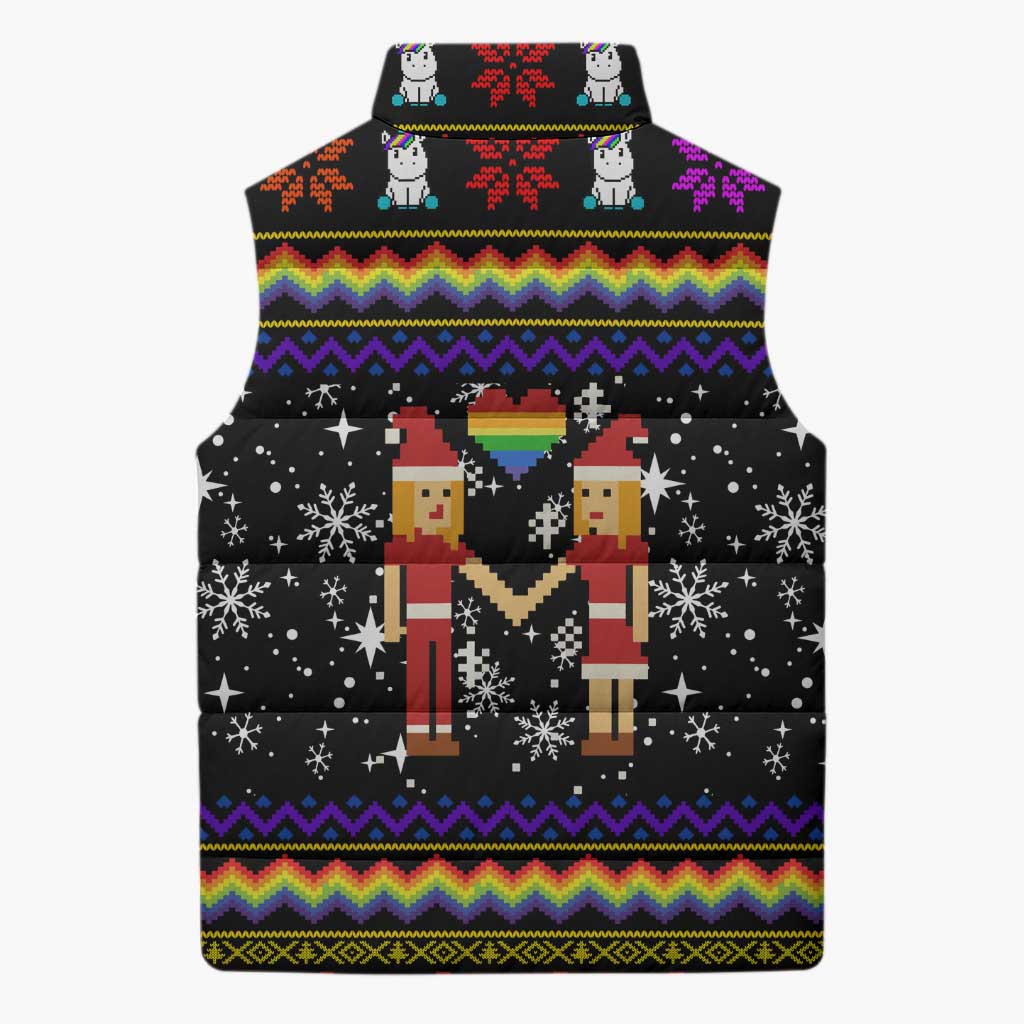 LGBT Lesbians Christmas Sleeveless Puffer Jacket Xmas Holiday Patterns - Wonder Print Shop