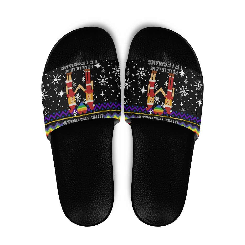 LGBT Lesbians Christmas Slide Sandals Xmas Holiday Patterns - Wonder Print Shop