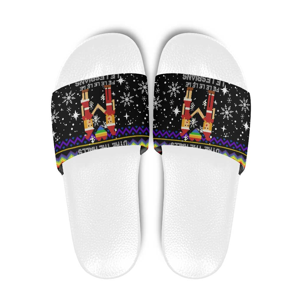 LGBT Lesbians Christmas Slide Sandals Xmas Holiday Patterns - Wonder Print Shop