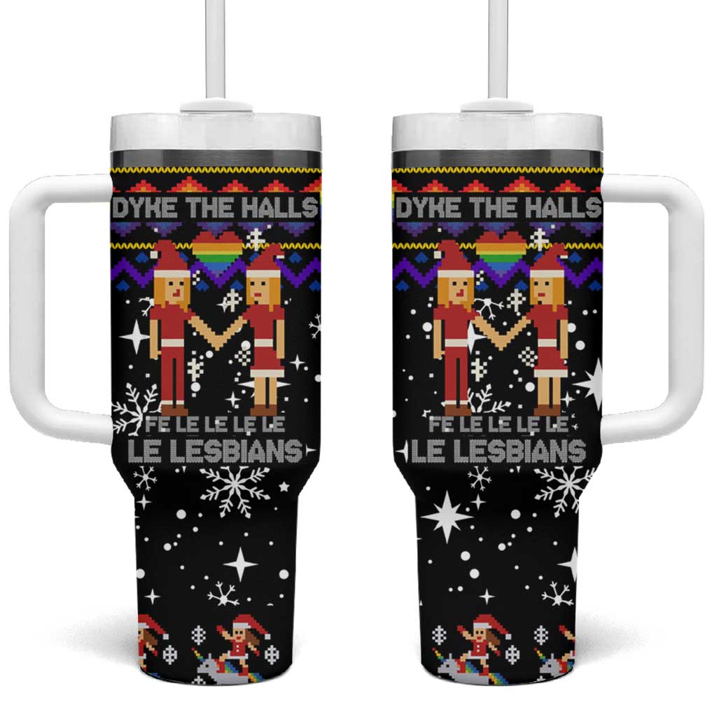 LGBT Lesbians Christmas Tumbler With Handle Xmas Holiday Patterns - Wonder Print Shop