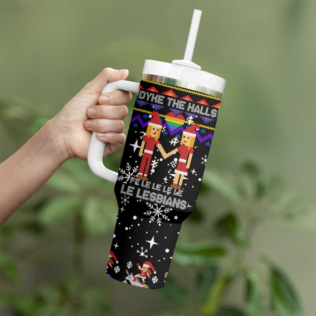 LGBT Lesbians Christmas Tumbler With Handle Xmas Holiday Patterns - Wonder Print Shop