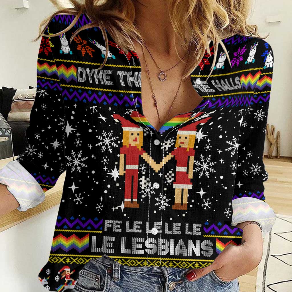 LGBT Lesbians Christmas Women Casual Shirt Xmas Holiday Patterns - Wonder Print Shop