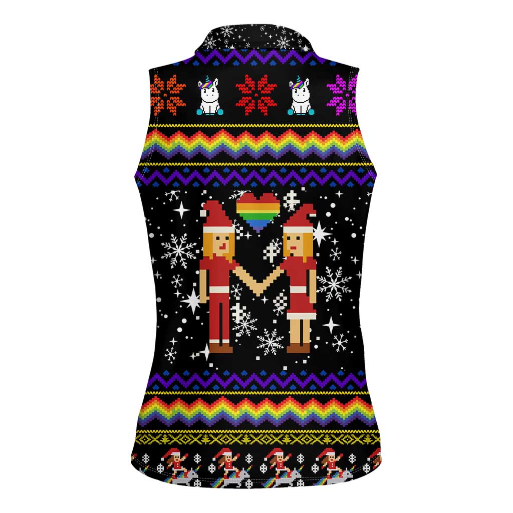 LGBT Lesbians Christmas Women Sleeveless Polo Shirt Xmas Holiday Patterns - Wonder Print Shop
