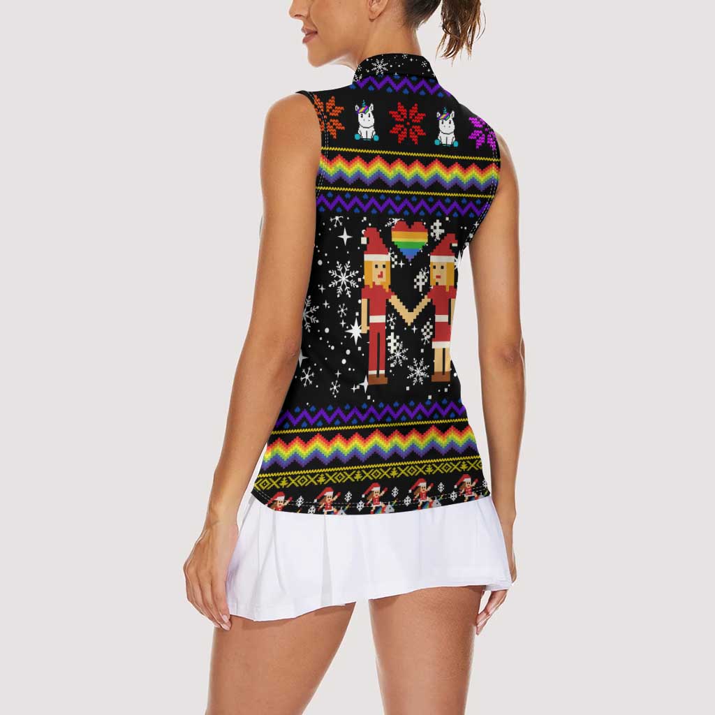 LGBT Lesbians Christmas Women Sleeveless Polo Shirt Xmas Holiday Patterns - Wonder Print Shop