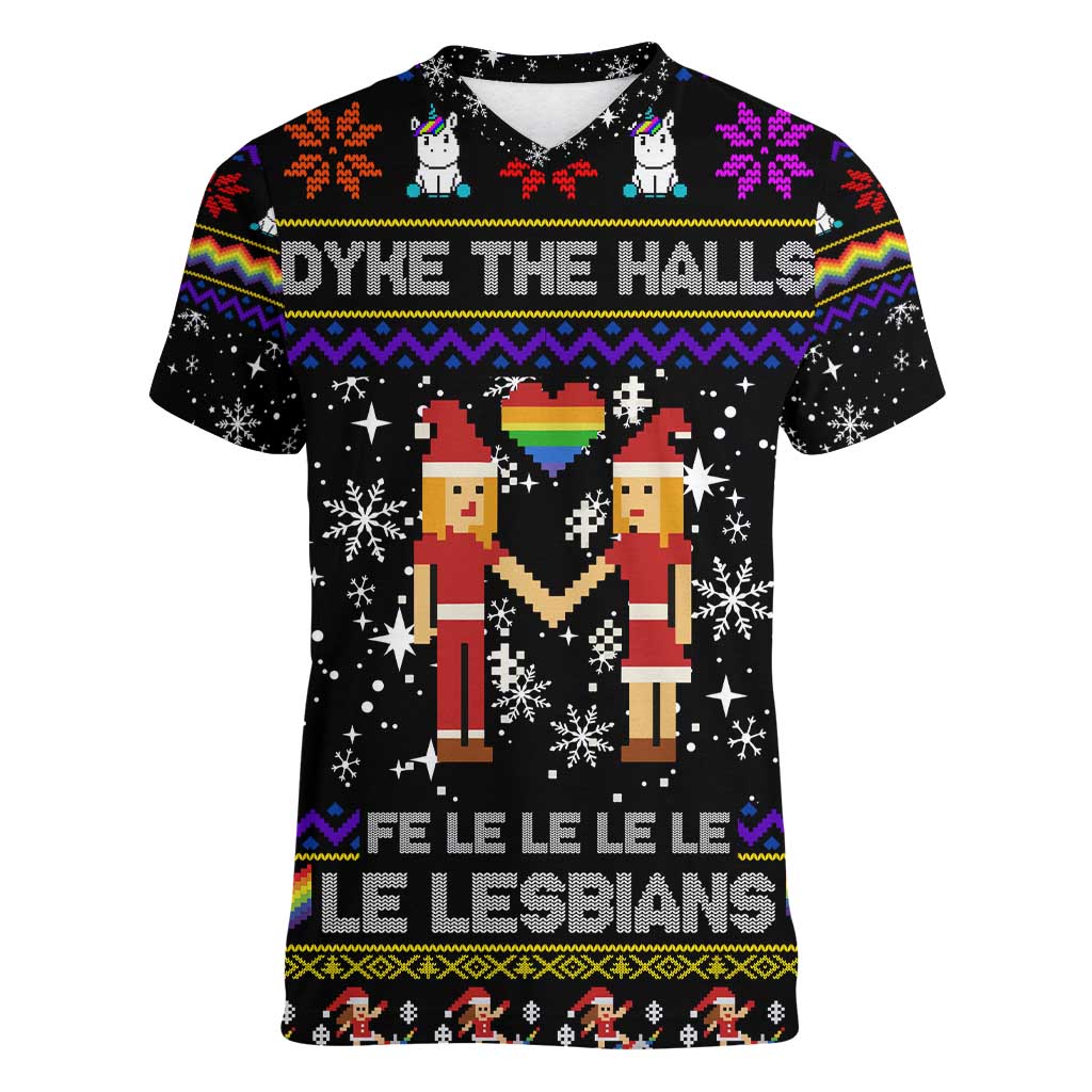 LGBT Lesbians Christmas Women V-Neck T-Shirt Xmas Holiday Patterns - Wonder Print Shop