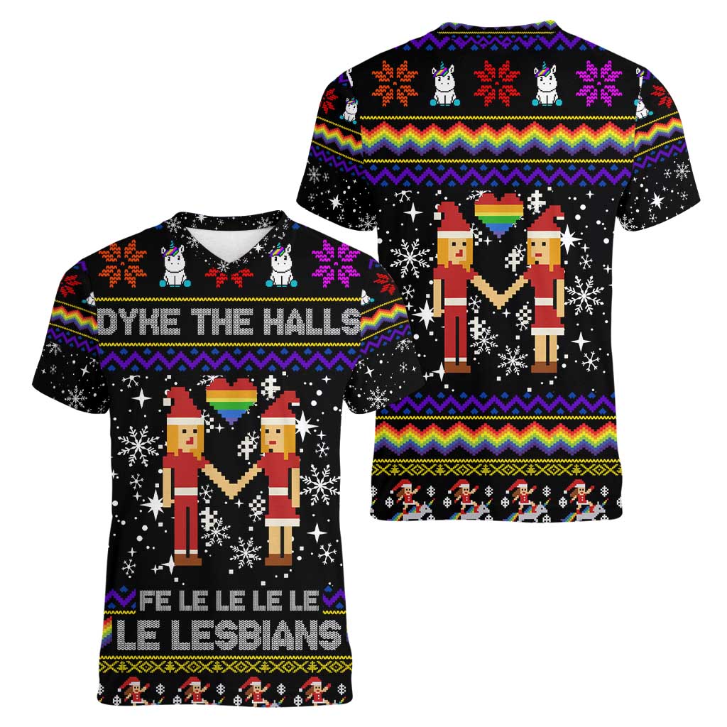 LGBT Lesbians Christmas Women V-Neck T-Shirt Xmas Holiday Patterns - Wonder Print Shop