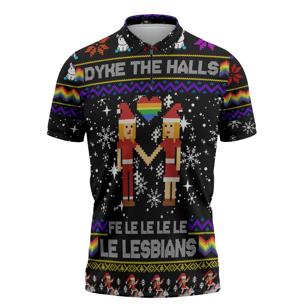 LGBT Lesbians Christmas Zipper Polo Shirt Xmas Holiday Patterns - Wonder Print Shop