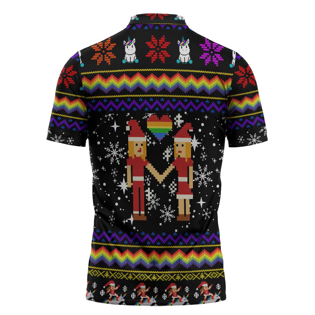 LGBT Lesbians Christmas Zipper Polo Shirt Xmas Holiday Patterns - Wonder Print Shop