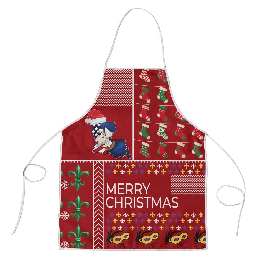 Louisiana Merry Christmas Apron Xmas Holiday Patterns - Wonder Print Shop