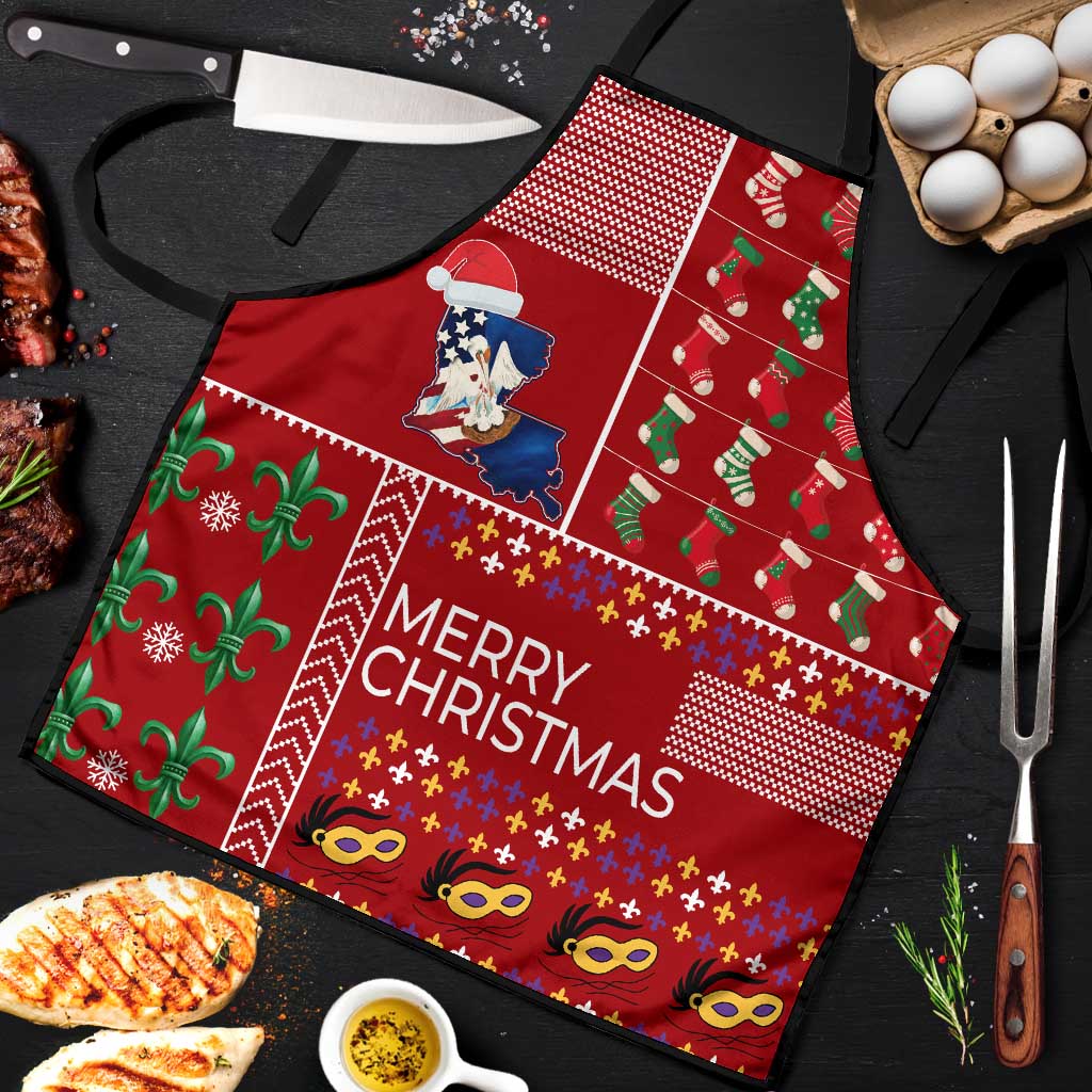 Louisiana Merry Christmas Apron Xmas Holiday Patterns - Wonder Print Shop