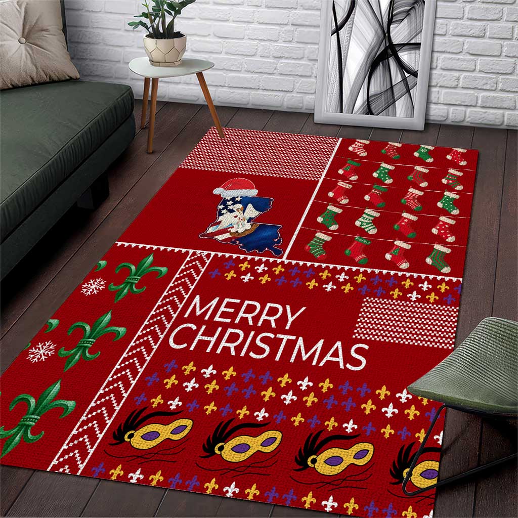 Louisiana Merry Christmas Area Rug Xmas Holiday Patterns - Wonder Print Shop
