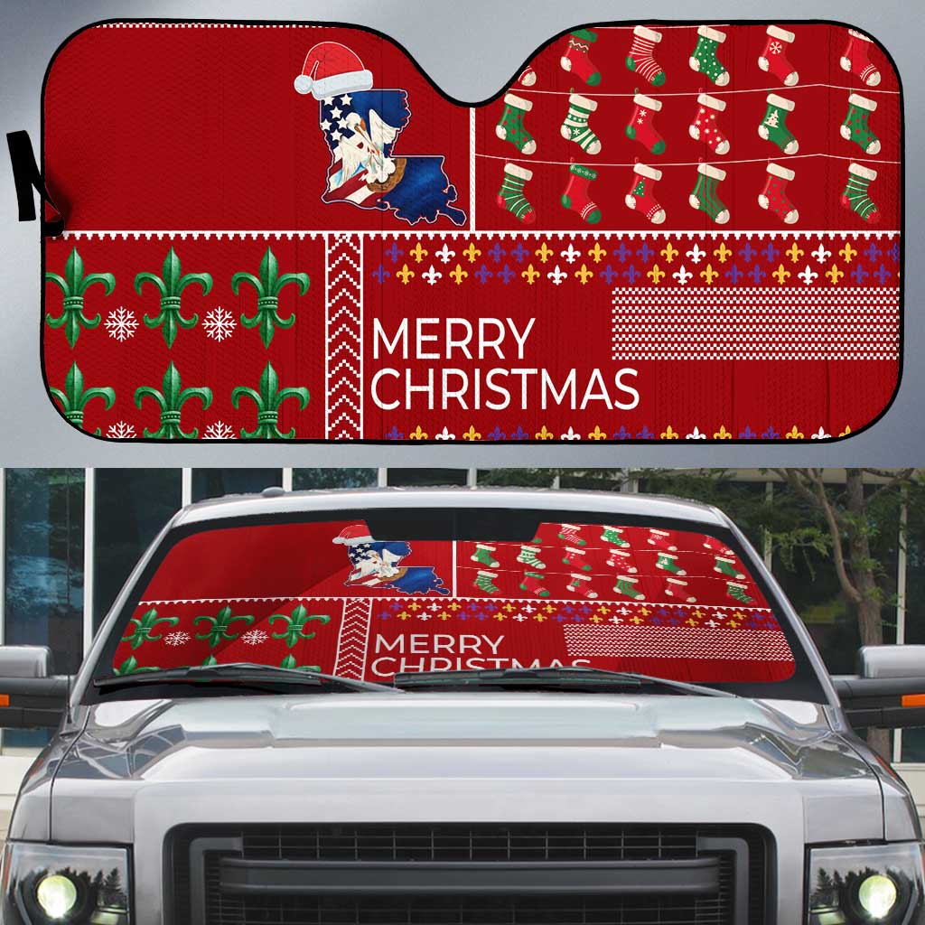 Louisiana Merry Christmas Auto Sun Shade Xmas Holiday Patterns - Wonder Print Shop