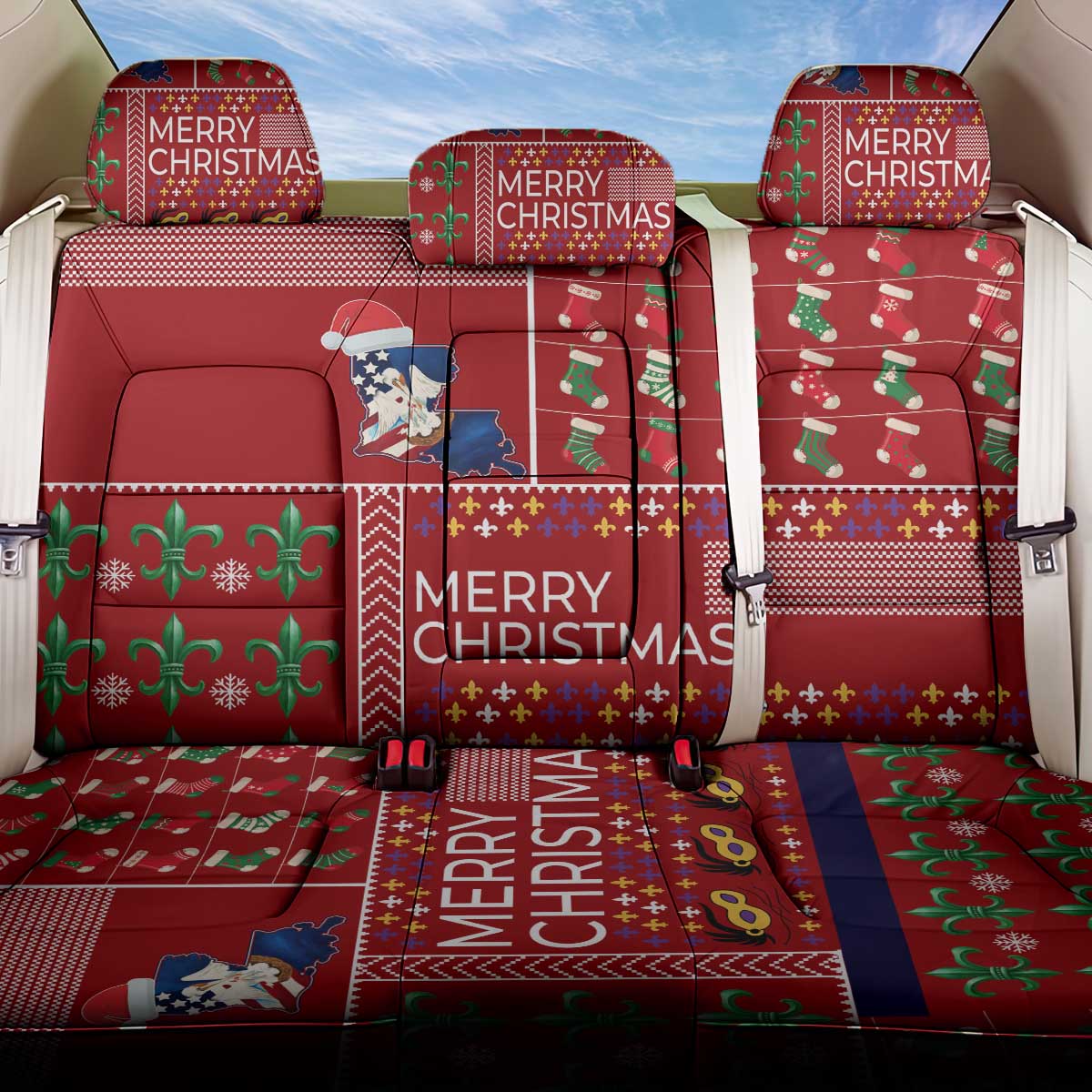 Louisiana Merry Christmas Back Car Seat Cover Xmas Holiday Patterns - Wonder Print Shop